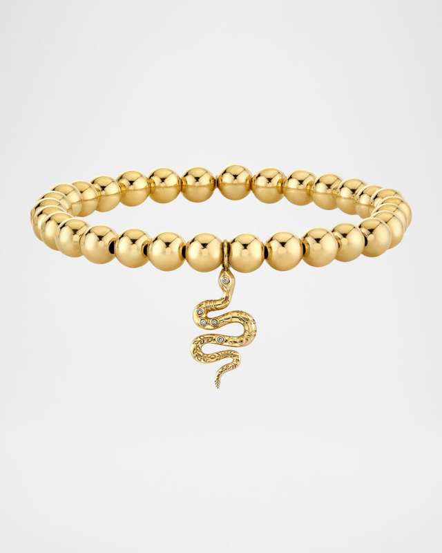 14K Yellow Gold Etched Snake Charm Bead Bracelet